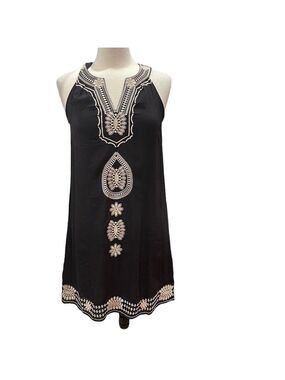 NWT THML Embroidered Sleeveless Shift Dress Black Cream SZ S